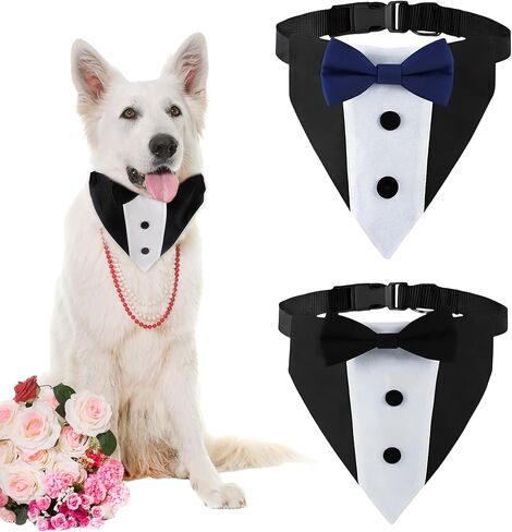 2 حزمة من بدلة السهرة للكلاب القابلة للتعديل وربطة عنق الزفاف وطوق الكلب باندانا للكلاب الصغيرة والمتوسطة والحيوانات الأليفة وملابس أعياد الميلاد والخطوبة، لونين (نمط اللون 1) in Kuwait