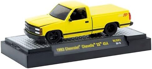 1993 SS 454 شاحنة بيك اب إصدار محدود باللون الأصفر إلى 7920 قطعة في جميع أنحاء العالم 1/64 نموذج سيارة مصبوبة من M2 Machines 31500-MJS81 in Kuwait