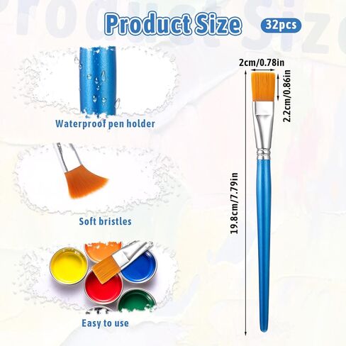 32 Pcs 3/4 Inch Flat Paint Brushes for Acrylic Painting Watercolor Large Acrylic Paint Brush Artist Painting Brush with Wooden Handles for Acrylic, Watercolor, Oil, Crafts, Face Body Art in Saudi Arabia