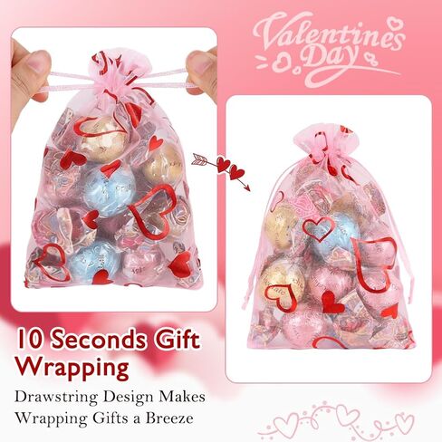 HRX Package 50pcs Organza Bags Heart Pattern, 4x6 inch Small Valentine Gift Bags Mesh Candy Jewelry Pouches in Saudi Arabia