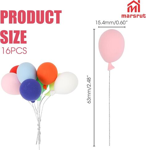 16Pcs Dollhouse Miniature Balloons 1:12 Scale – Colorful Mini Birthday Balloon Cake Toppers, Tiny Plastic Accessories for Fairy Garden, Bonsai, Party Decor, DIY Crafts, Cake Picks, Cupcake Decoration in Saudi Arabia