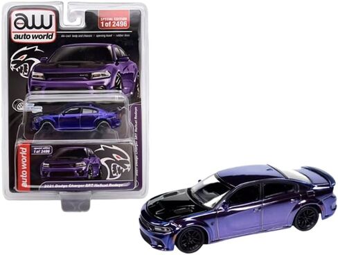 2021 SRT Hellcat Redeye Purple Chrome with Black Hood Limited Edition to 2496 Pieces Worldwide 1/64 Diecast Model Car by Auto World CP8141 in Saudi Arabia