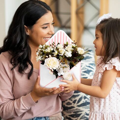 FYSUIMU 6Pcs Floral Envelope Box Empty Flower Stripe Paper Box Florist Bouquet Packaging Box for Valentine's Day Mother's Day Wedding Birthday Party Arrangements, Black White Pink in Saudi Arabia