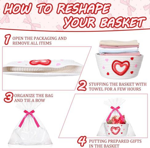 Qinyoung Valentine's/Galentine's Day Gifts Baskets, Large Red Pink Heart Woven Cotton Gifts Box with Bags and Ribbon Bow, Happy Valentine's Heart Storage Shelf Basket for Friend Women 10 x 8 x 5 in in Saudi Arabia