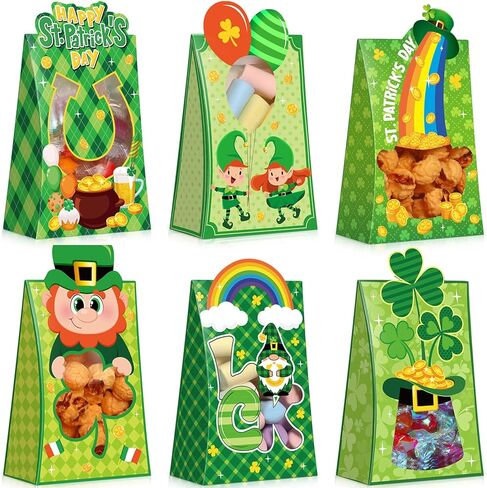 Teenyyou 24 Pcs St. Patrick's Day Treat Boxes Bulk Green Shamrock Cardboard Gift Boxes with Window Irish Clover Rainbow Candy Goody Cookie Bakery Bags for Happy St. Patrick's Party Favors Supplies in Saudi Arabia