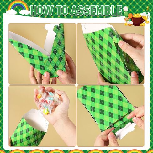 Teenyyou 24 Pcs St. Patrick's Day Treat Boxes Bulk Green Shamrock Cardboard Gift Boxes with Window Irish Clover Rainbow Candy Goody Cookie Bakery Bags for Happy St. Patrick's Party Favors Supplies in Saudi Arabia