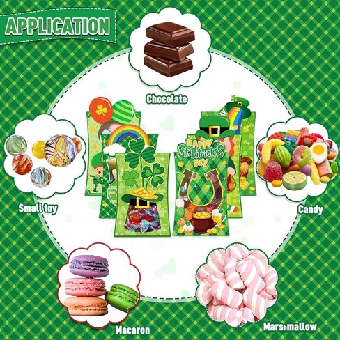 Teenyyou 24 Pcs St. Patrick's Day Treat Boxes Bulk Green Shamrock Cardboard Gift Boxes with Window Irish Clover Rainbow Candy Goody Cookie Bakery Bags for Happy St. Patrick's Party Favors Supplies in Saudi Arabia