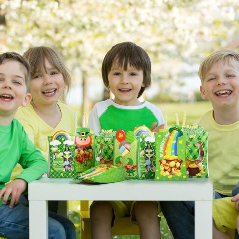 Teenyyou 24 Pcs St. Patrick's Day Treat Boxes Bulk Green Shamrock Cardboard Gift Boxes with Window Irish Clover Rainbow Candy Goody Cookie Bakery Bags for Happy St. Patrick's Party Favors Supplies in Saudi Arabia
