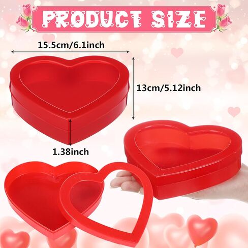 Wesiti 6 Pcs Small Heart Shaped Boxes with Window Valentine's Day Gift Boxes Plastic Storage Container for DIY Projects Presents Candy Jewelry Mother's Day Gifts(Red) in Saudi Arabia