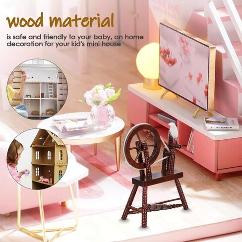 NUOBESTY Miniature Wooden Spinning Wheel 1:12 Scale for Dollhouse Furniture Decorative Accessory in Saudi Arabia