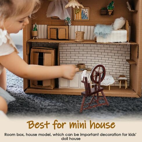 NUOBESTY Miniature Wooden Spinning Wheel 1:12 Scale for Dollhouse Furniture Decorative Accessory in Saudi Arabia