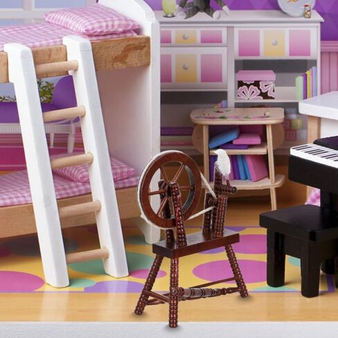 NUOBESTY Miniature Wooden Spinning Wheel 1:12 Scale for Dollhouse Furniture Decorative Accessory in Saudi Arabia