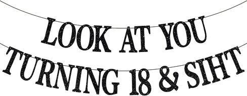 Happy 18th Birthday Banner, Officially 18, Bruh I'm 18, Happy 18th Birthday Party Decorations Hanging Backdrop Gifts Black Glitter in Saudi Arabia