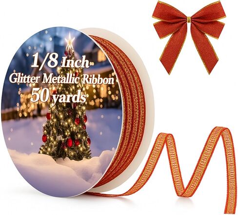 Norme 1/8 Inch Gold Glitter Metallic Ribbon for DIY Crafts, 50 Yards Sparkly Sewing Fabric Ribbon Gift Wrapping for Wedding Valentine Day Birthday Baby Shower in Saudi Arabia