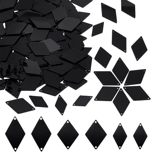 PH PandaHall 300pcs Black Sew on Mirrors, 18/20/24mm Rhombus Mirrors Acrylic Mirror DIY Mirrored Rhinestones 2 Hole Mirror Piece Loose Bead Links for Evening Dress Party Bags Cloth Garment Crafts in Saudi Arabia