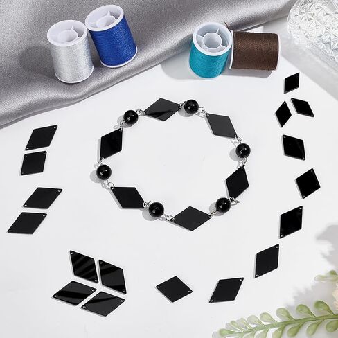 PH PandaHall 300pcs Black Sew on Mirrors, 18/20/24mm Rhombus Mirrors Acrylic Mirror DIY Mirrored Rhinestones 2 Hole Mirror Piece Loose Bead Links for Evening Dress Party Bags Cloth Garment Crafts in Saudi Arabia
