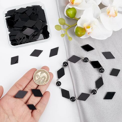 PH PandaHall 300pcs Black Sew on Mirrors, 18/20/24mm Rhombus Mirrors Acrylic Mirror DIY Mirrored Rhinestones 2 Hole Mirror Piece Loose Bead Links for Evening Dress Party Bags Cloth Garment Crafts in Saudi Arabia