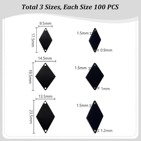 PH PandaHall 300pcs Black Sew on Mirrors, 18/20/24mm Rhombus Mirrors Acrylic Mirror DIY Mirrored Rhinestones 2 Hole Mirror Piece Loose Bead Links for Evening Dress Party Bags Cloth Garment Crafts in Saudi Arabia
