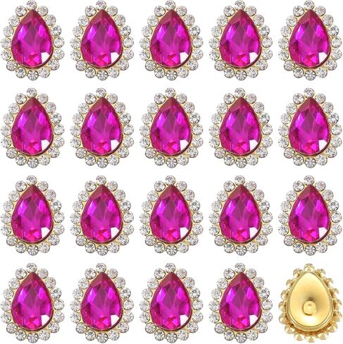 HARFINGTON 30pcs Sew on Rhinestone 10x14mm Tear Drop Crystal Rhinestone Metal Flatback Sewing Claw Prong Clothing Accessories for DIY Crafts Dress Clothes Shoes Bag Decorations, Red in Saudi Arabia