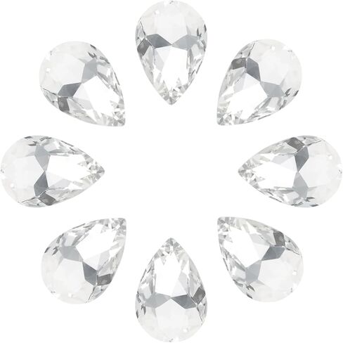 Generic 8Pcs 18 x 25mm Teardrop Rhinestones Glass Pointed Back Rhinestone Beads Gems for Jewelry Making Costume Crystal Embellishments Crafts,White in Saudi Arabia