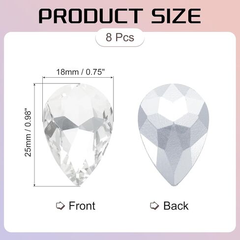 Generic 8Pcs 18 x 25mm Teardrop Rhinestones Glass Pointed Back Rhinestone Beads Gems for Jewelry Making Costume Crystal Embellishments Crafts,White in Saudi Arabia