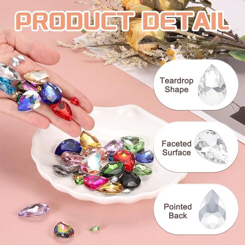 Generic 8Pcs 18 x 25mm Teardrop Rhinestones Glass Pointed Back Rhinestone Beads Gems for Jewelry Making Costume Crystal Embellishments Crafts,White in Saudi Arabia