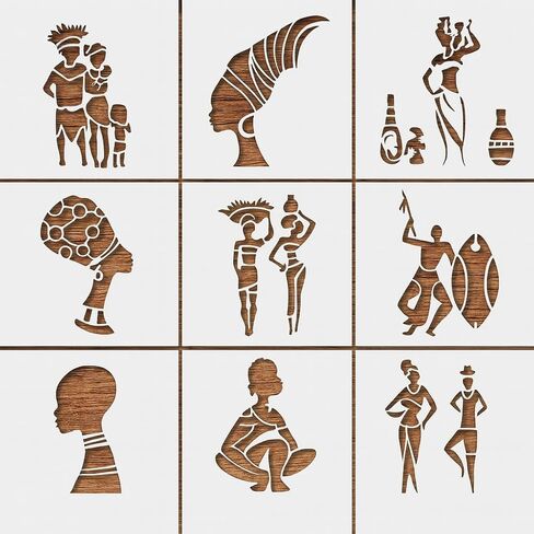 Set of 9 African Tribal Stencils 6 x 6 Inch – Reusable Mylar Templates for Painting, Wall Art, Scrapbooking, Crafts, and Home Décor Projects in Saudi Arabia