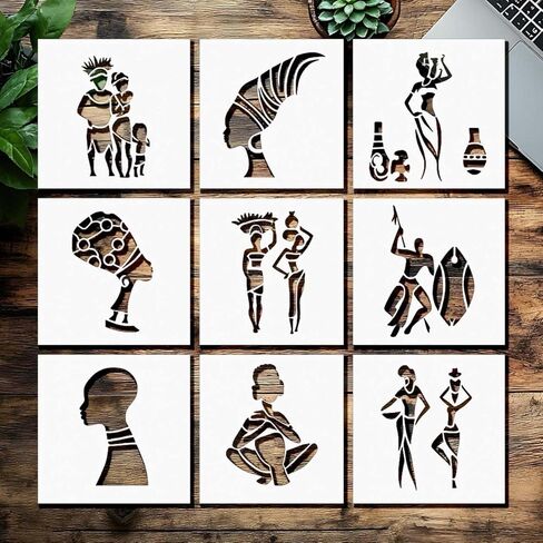 Set of 9 African Tribal Stencils 6 x 6 Inch – Reusable Mylar Templates for Painting, Wall Art, Scrapbooking, Crafts, and Home Décor Projects in Saudi Arabia