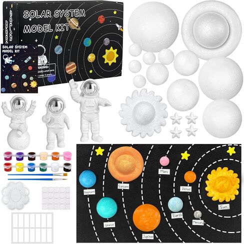 35PCS Solar System Model Kit Foam Ball Kit Includes Color Pigments Palette Spheres Balls Brushes Felt Background Plate Instruction Manual Astronaut Ornament and More in Saudi Arabia
