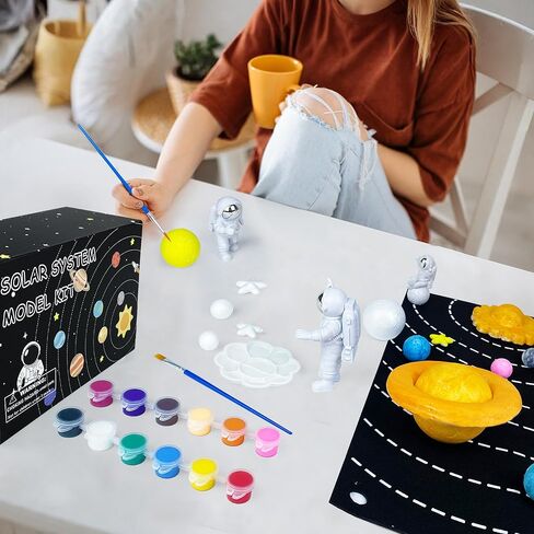 35PCS Solar System Model Kit Foam Ball Kit Includes Color Pigments Palette Spheres Balls Brushes Felt Background Plate Instruction Manual Astronaut Ornament and More in Saudi Arabia