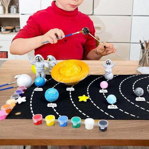 35PCS Solar System Model Kit Foam Ball Kit Includes Color Pigments Palette Spheres Balls Brushes Felt Background Plate Instruction Manual Astronaut Ornament and More in Saudi Arabia