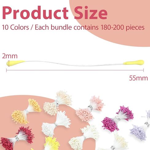 1800Pcs 10 Color Stamens for Flower Making Artificial Pistil Double Heads Matte Flower Stamen for Crafting Handmade DIY Scrapbooking Wedding Party Home Decoration, 2mm in Saudi Arabia
