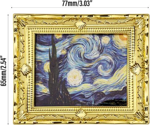 6PCS Mini Framed Art Dollhouse Wall Art Set – 1:12 Scale Miniature Framed Picture Painting, Vintage Golden Antique Gold Frames Oil Photo for Gallery Home Decor Accessory, Tiny Van Gogh Monet Artwork in Saudi Arabia