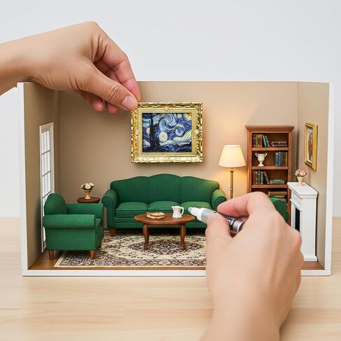 6PCS Mini Framed Art Dollhouse Wall Art Set – 1:12 Scale Miniature Framed Picture Painting, Vintage Golden Antique Gold Frames Oil Photo for Gallery Home Decor Accessory, Tiny Van Gogh Monet Artwork in Saudi Arabia