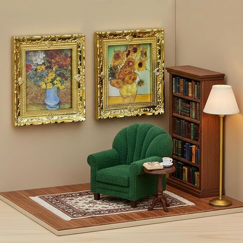 6PCS Mini Framed Art Dollhouse Wall Art Set – 1:12 Scale Miniature Framed Picture Painting, Vintage Golden Antique Gold Frames Oil Photo for Gallery Home Decor Accessory, Tiny Van Gogh Monet Artwork in Saudi Arabia