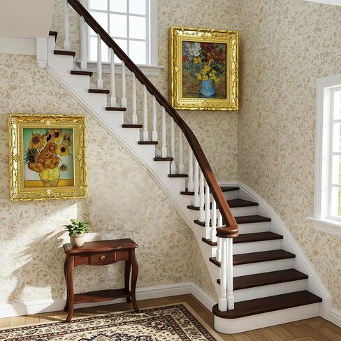 6PCS Mini Framed Art Dollhouse Wall Art Set – 1:12 Scale Miniature Framed Picture Painting, Vintage Golden Antique Gold Frames Oil Photo for Gallery Home Decor Accessory, Tiny Van Gogh Monet Artwork in Saudi Arabia