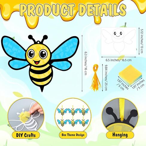 24 Sets Bee Crafts DIY Spring Bees Tissue Paper Craft Kits Make Your Own Spring Summer Hanging Ornaments for Party Favor Holiday Activities in Saudi Arabia
