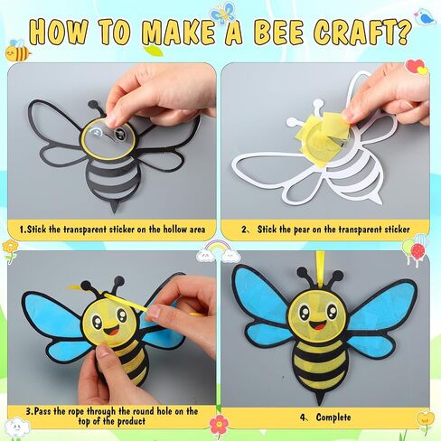 24 Sets Bee Crafts DIY Spring Bees Tissue Paper Craft Kits Make Your Own Spring Summer Hanging Ornaments for Party Favor Holiday Activities in Saudi Arabia