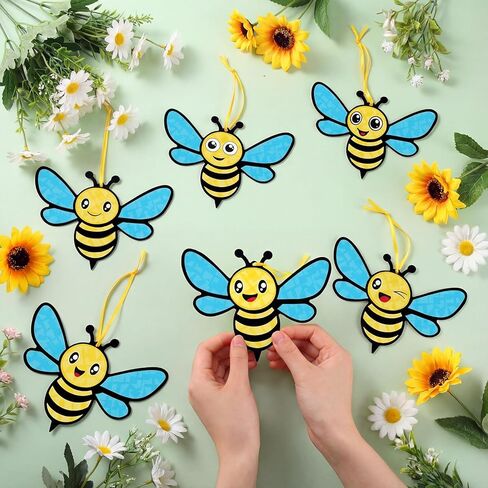 24 Sets Bee Crafts DIY Spring Bees Tissue Paper Craft Kits Make Your Own Spring Summer Hanging Ornaments for Party Favor Holiday Activities in Saudi Arabia