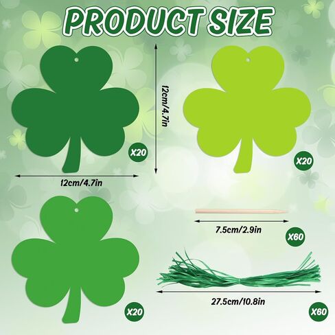 JarThenaAMCS 60Set St. Patrick's Day Shamrock Scratch Art Set Green Clover Scratch Paper with Ribbon Wooden Stylus Stick 3 Colors Scratch Off Paper for DIY Craft Classroom School Irish Party Supplies in Saudi Arabia