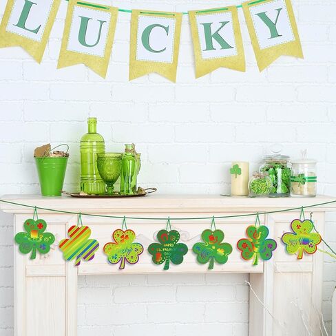 JarThenaAMCS 60Set St. Patrick's Day Shamrock Scratch Art Set Green Clover Scratch Paper with Ribbon Wooden Stylus Stick 3 Colors Scratch Off Paper for DIY Craft Classroom School Irish Party Supplies in Saudi Arabia