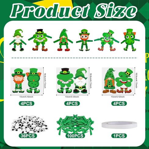 Cinrobiye 24 Set St. Patrick's Day Craft Kits DIY Shamrock Art&Craft Irish Lucky Decorations Kits for St. Patrick's Day Party Favor Supplies Home School Activities Game Prizes Gifts in Saudi Arabia