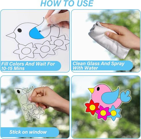 Qyeahkj 30 Pcs Spring Bird Suncatchers Decorations DIY Window Paint Art Craft Kit Rainbow Bird Painting Window Cling Stickers for Gifts Activities Ornament Camping Party Art Project in Saudi Arabia
