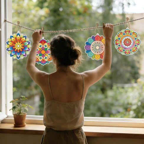 Bomichi Coloring Craft Kit - 48 Pcs Hanging Color Craft Kit & 32.8 Ft Hemp Rope for DIY Card, Traditional Festival Decor, School Activity Art Craft in Kuwait