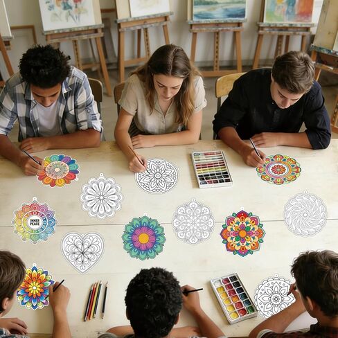 Bomichi Coloring Craft Kit - 48 Pcs Hanging Color Craft Kit & 32.8 Ft Hemp Rope for DIY Card, Traditional Festival Decor, School Activity Art Craft in Kuwait