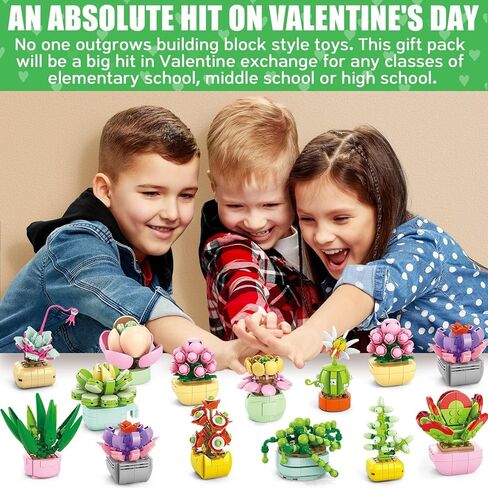 24PCS Flowers Succulents Building Blocks Valentines Day Cards for Kids School Party Favors Classroom Prizes Bulk Artificial Botanical Toy Valentines Exchange Gifts Goodie Bags Stuffers for Girl Boy 6+ in Saudi Arabia