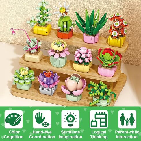 24PCS Flowers Succulents Building Blocks Valentines Day Cards for Kids School Party Favors Classroom Prizes Bulk Artificial Botanical Toy Valentines Exchange Gifts Goodie Bags Stuffers for Girl Boy 6+ in Saudi Arabia