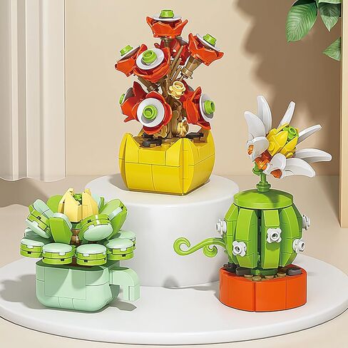 24PCS Flowers Succulents Building Blocks Valentines Day Cards for Kids School Party Favors Classroom Prizes Bulk Artificial Botanical Toy Valentines Exchange Gifts Goodie Bags Stuffers for Girl Boy 6+ in Saudi Arabia