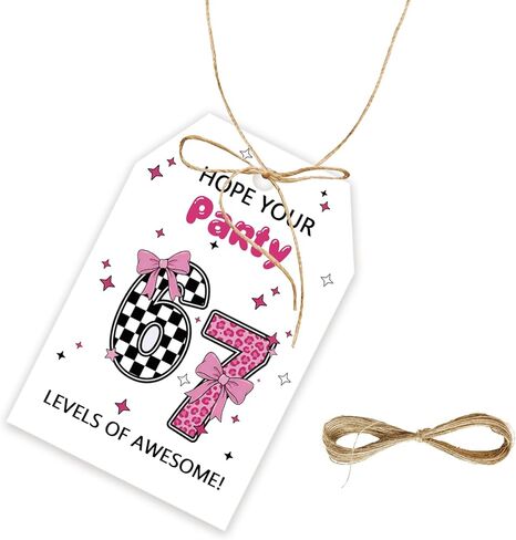 50pcs Funny 6 7 Six Seven Thank You Gift Tags, I was 6 Now I'm 7 Gift Labels with String for 7th Birthday Party, 6 7 Six Seven Hand Paper Tags for Funny Birthday/Anniversary Party Favors in Saudi Arabia