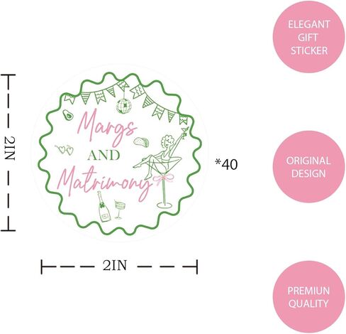 40pcs Margs & Matrimony Thank You Stickers, Margarita Bachelorette Round Stickers, Martini Round Labels for Bridal Shower/Wedding Party Favors in Saudi Arabia